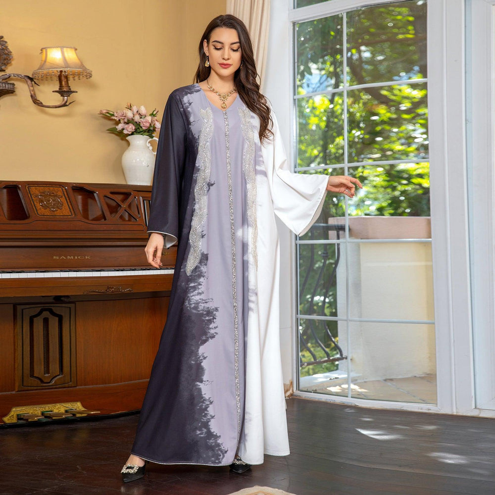 Pearl Embroidery Muslim Dress Tie-dye Rhinestone Robe - EX-STOCK Canada