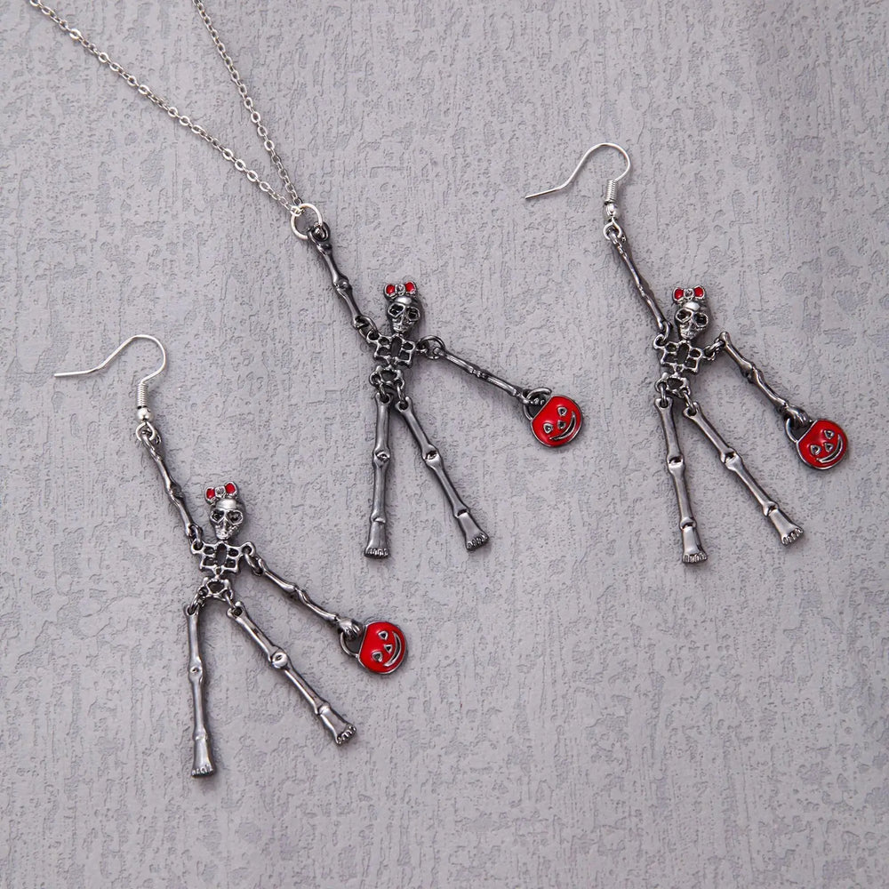 3pcs Halloween Skeleton Earrings And Necklace Set Creative Retro Personality Jewelry Accessories - EX-STOCK Canada