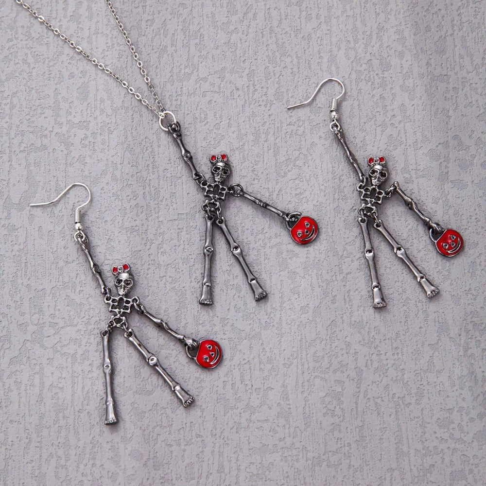 Set di 3 pezzi Orecchini e Collana Scheletro di Halloween Gioielli Creativi Retrò Personalità - EX-STOCK Canada