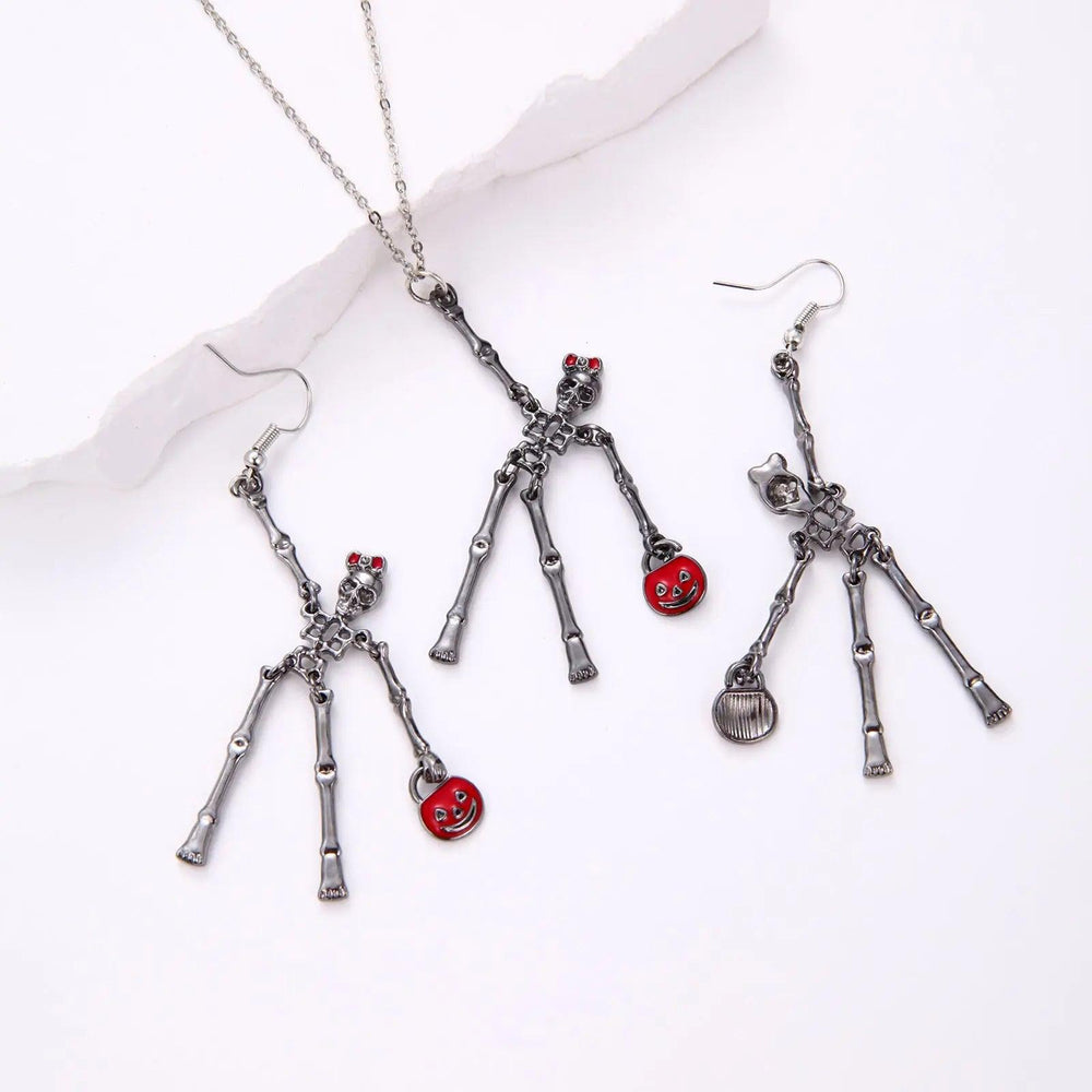 Set di 3 pezzi Orecchini e Collana Scheletro di Halloween Gioielli Creativi Retrò Personalità - EX-STOCK Canada