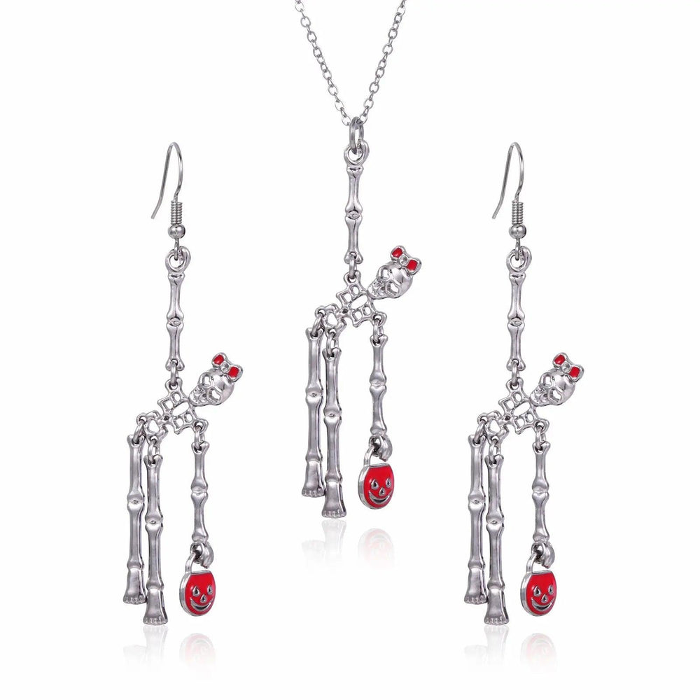 Set di 3 pezzi Orecchini e Collana Scheletro di Halloween Gioielli Creativi Retrò Personalità - EX-STOCK Canada