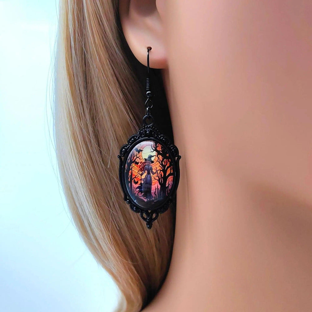 3pcs Vintage Halloween Tree Of Life And Witch Necklace Set With Earrings Alloy Pendant Jewelry - EX-STOCK Canada