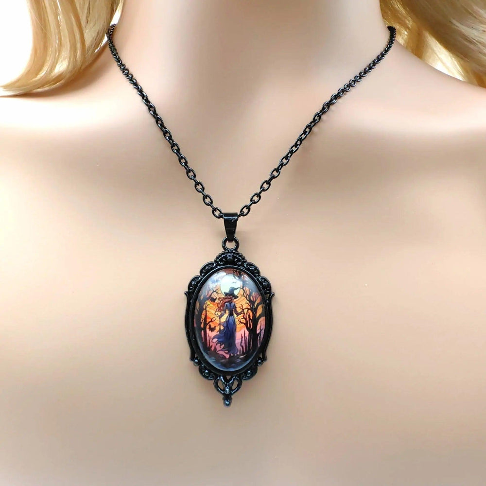 3pcs Vintage Halloween Tree Of Life And Witch Necklace Set With Earrings Alloy Pendant Jewelry - EX-STOCK Canada