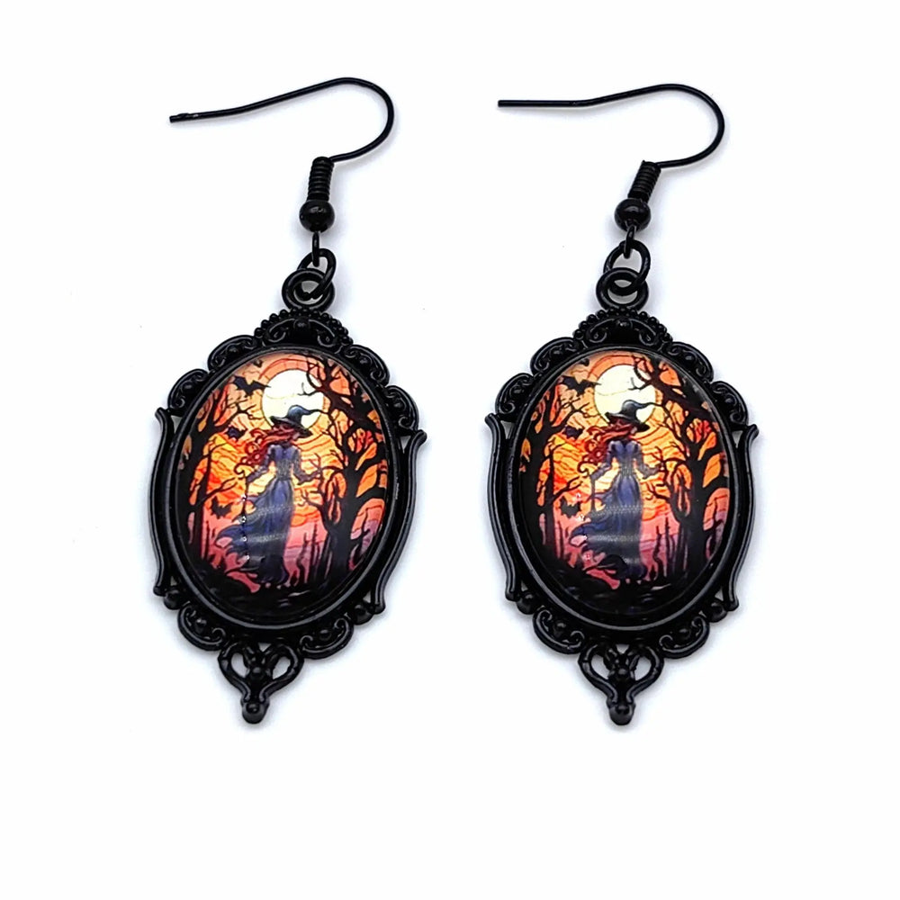 3pcs Vintage Halloween Tree Of Life And Witch Necklace Set With Earrings Alloy Pendant Jewelry - EX-STOCK Canada