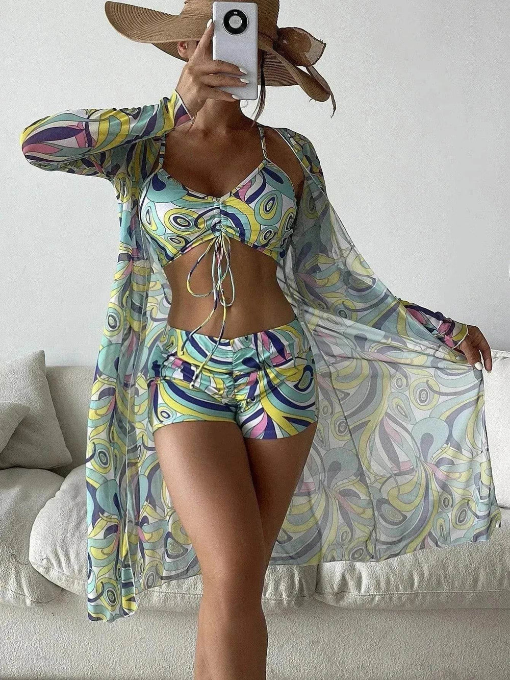 3pcs Pring Bikini With Long Sleeve Cardigan Fashion Summer Beach Swimsuit Women - EX-STOCK Canada