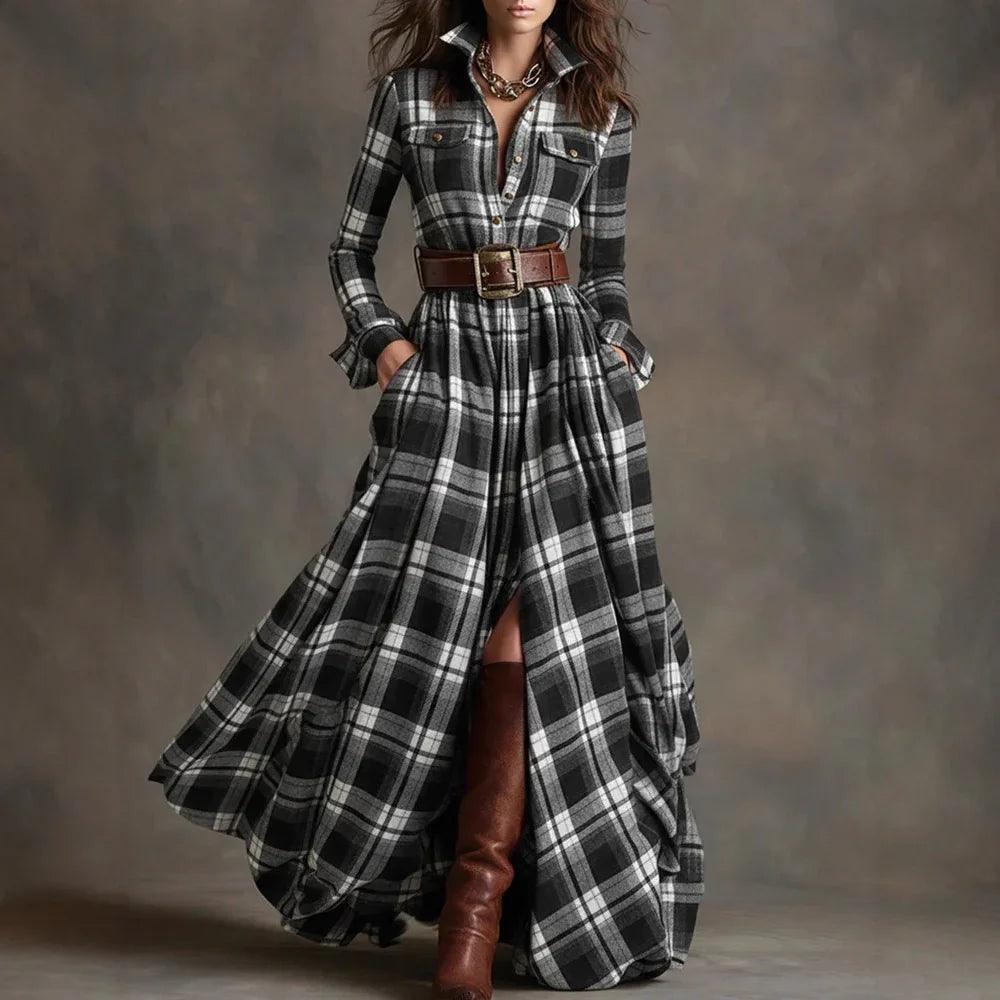 Vêtements féminins grande taille Robe irrégulière moulante rétro à carreaux françaisEX-STOCK Canada