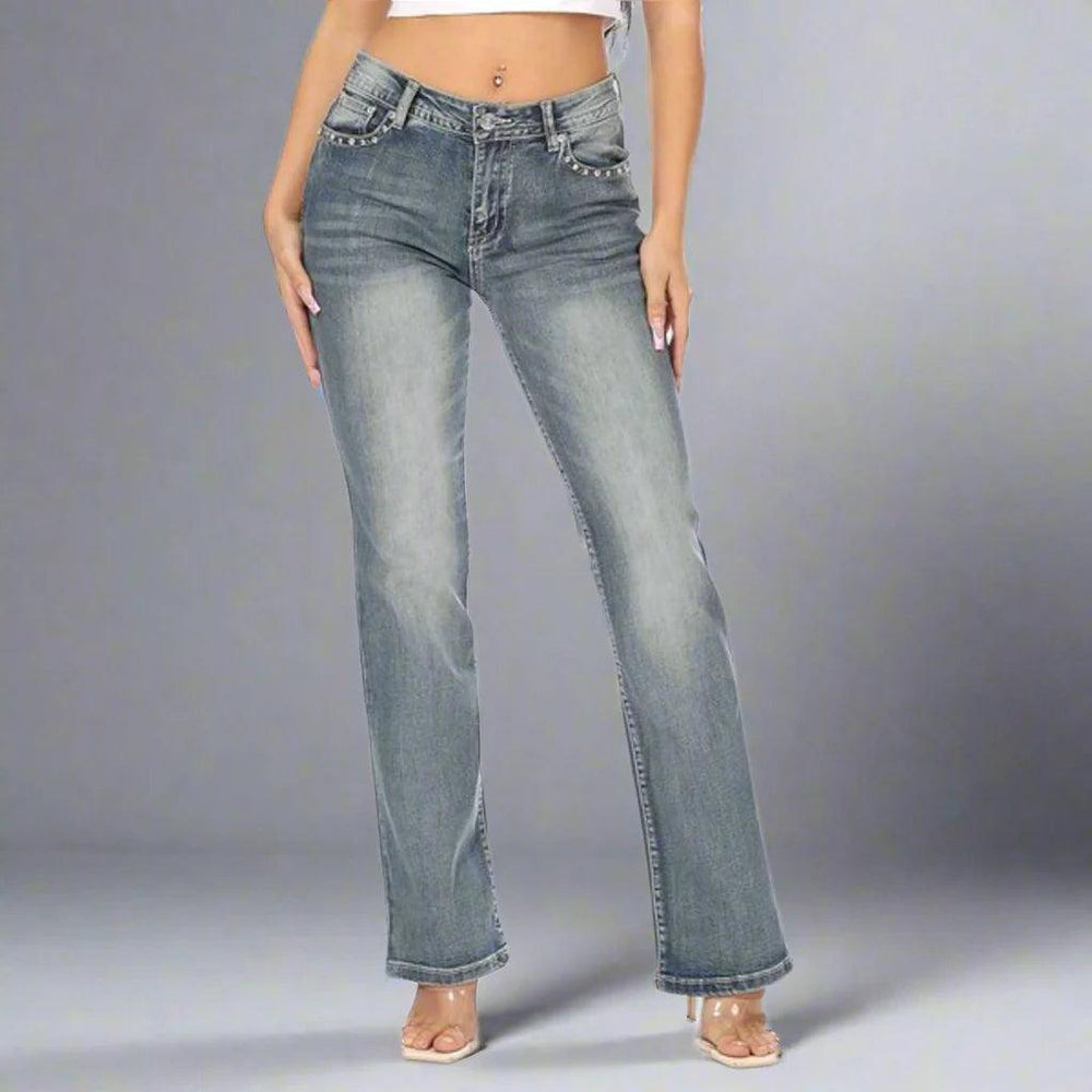 Jeans da donna Platinum Plush a zampa con strassEX-STOCK Canada
