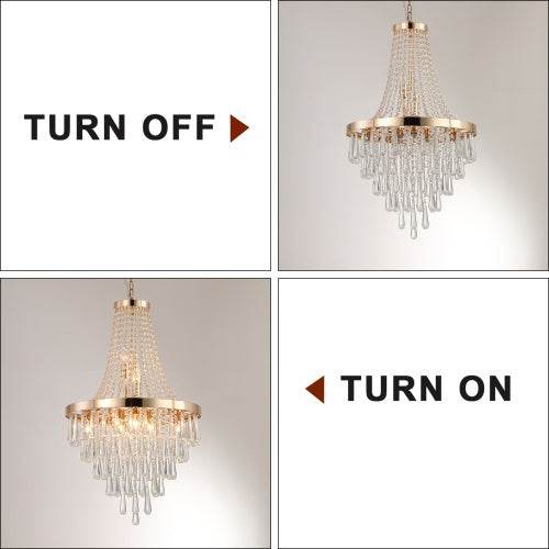 Golden Crystal Chandelier, Large Modern Luxury Chandelier For Living Room, Dining Room, Bedroom, Hallway - Bulb Not Included - EX-STOCK Canada