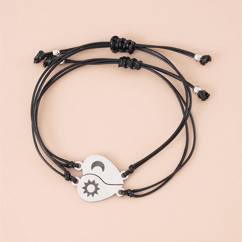 Set di Braccialetti Intrecciati in Cera con Carta delle Sorelle Sole e Luna in Acciaio Inossidabile - EX-STOCK Canada