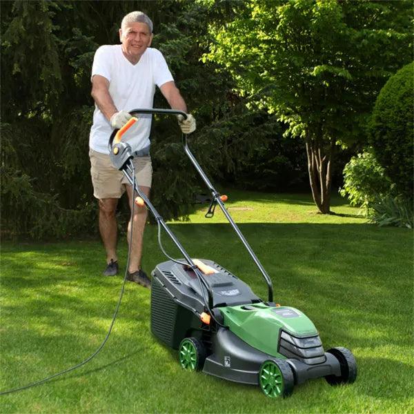12 Ampere 13.5 Inch Electric Rope Lawn Mower With Dual Safety Switches -Green EX-STOCK Canada