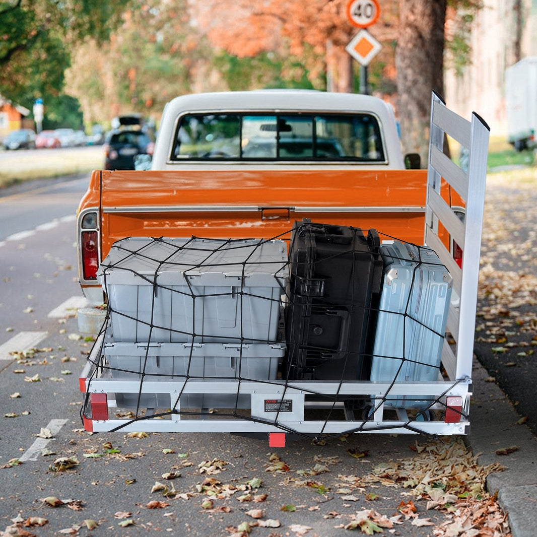 Hitch Cargo Carrier, 500lbs Capacity Trailer Hitch Mounted Cargo Basket, Aluminum Luggage Carrier Rack With Folding Ramp, Fits 2 Hitch Receiver For SUV Truck Pickup Camping EX-STOCK