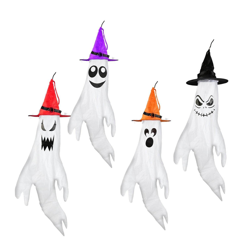 4Pcs Per Set Halloween Ghosts With Witch Hats Windsocks Hanging Decoration With Colorful LED Light Outdoor Flag Wind Socks Halloween Party Decoration For Yard Garden Tree - EX-STOCK Canada