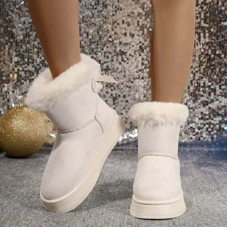 Winter Snow Boots With Bowknot Fashion Round Toe Flat Thickened Suede Cotton Shoes For Women Casual Warm Plush Short Boot - EX-STOCK Canada