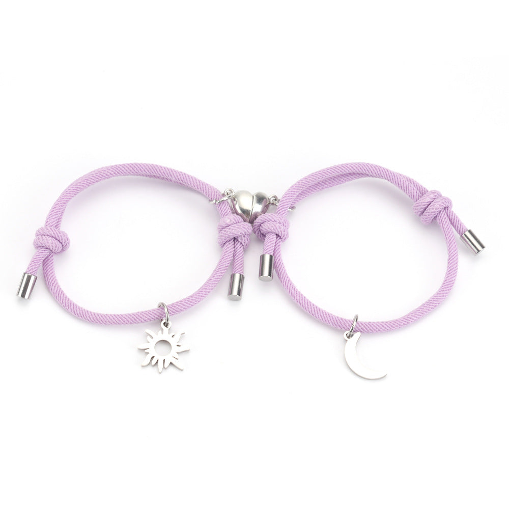 Bracelet de couple pendentif soleil et lune en titane acier inoxydable - EX-STOCK Canada