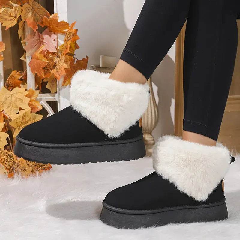 Winter Plush Snow Boots Fashion Round Toe Flat Thickened Suede Cotton Shoes For Women Casual Warm Short Boot - EX-STOCK Canada
