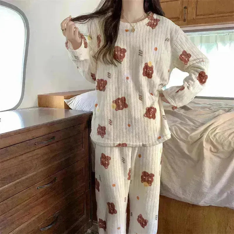 2pcs Pyjamas chauds d'hiver de l'automne pour femmes