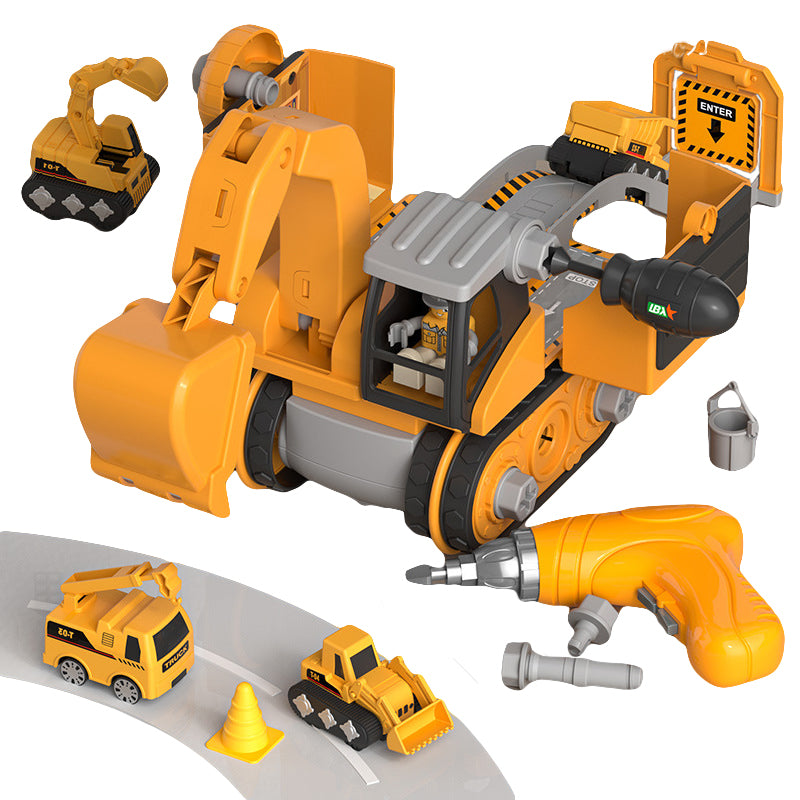 4-in-1 Construction Vehicle Toy Set, Build-and-Play Crane, Excavator and Track System EX-STOCK Canada