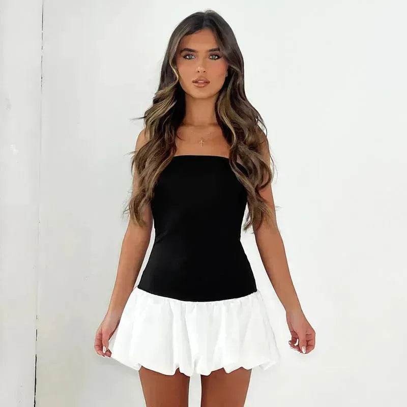 Chic Tube Top Dress Summer Solid Color Pleated Skirt Dress Women Fashion Short Mini Skater Dresses Evening Party Cocktail Dress for Ladies - EX-STOCK Canada