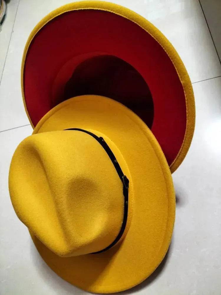European And American Popular Woolen Top Color Matching Flat Brim Fedora Jazz Hat - EX-STOCK Canada