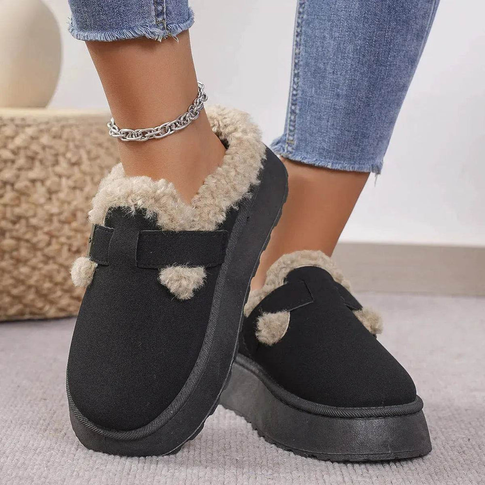 Fashion Thick-soled Plush Buckle Cotton Home platform Winter Slippers Indoor And Outdoor Casual Warm Women Garden Slipper - EX-STOCK Canada