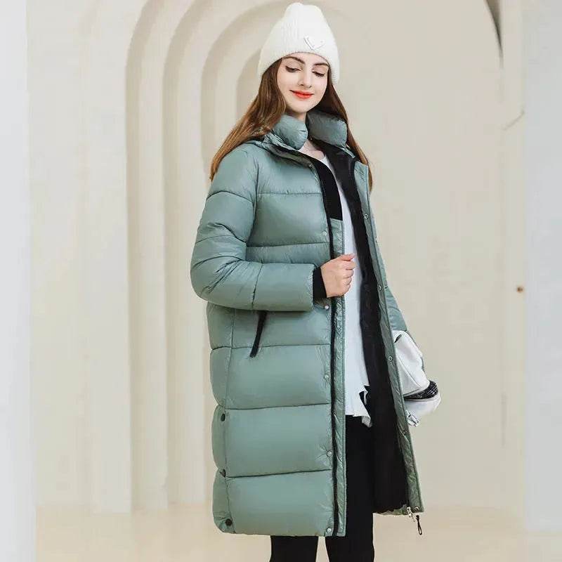 Winter Warm Hooded Coat With Pockets Fashion Simple Long Cotton Jacket Solid Color Outwear Women's Clothing - EX-STOCK Canada
