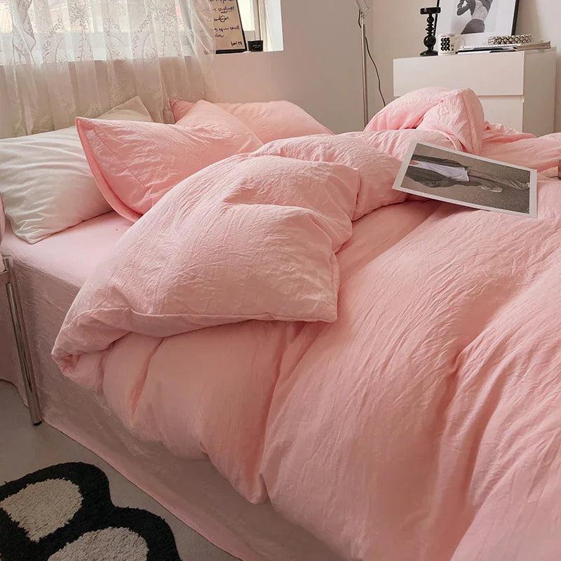 Four-piece Bed Set Solid Color Sanding Washed Cotton Duvet Cover EX-STOCK Canada
