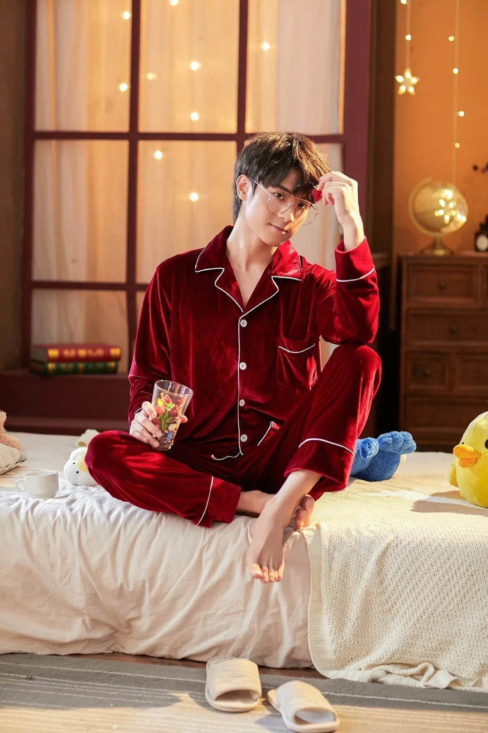 2pcs Couple Gold Velvet Long Sleeve Pajamas set - EX-STOCK Canada
