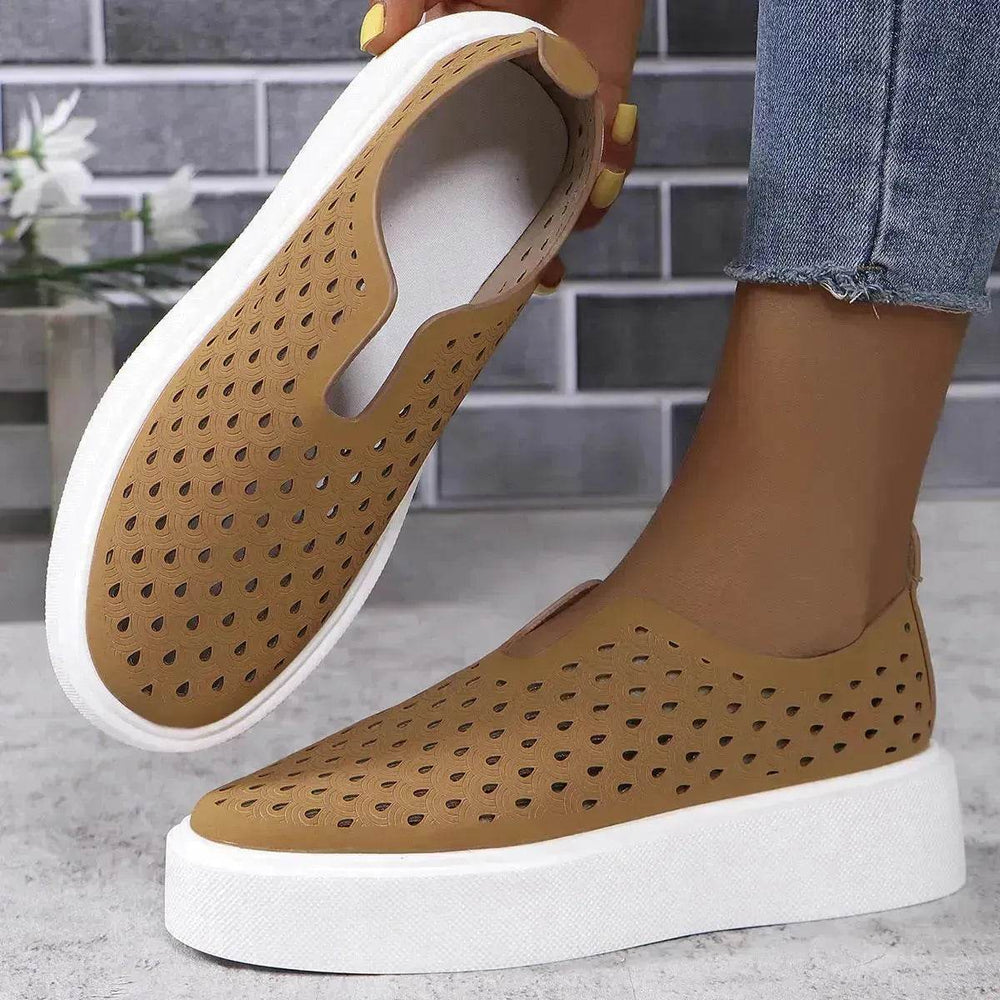 Fashion Hollow Flats Shoes Casual Versatile Thick Sole Slip-on Shallow Sneakers Shoes For Women - EX-STOCK Canada