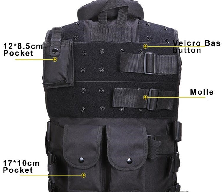 Chaleco táctico negro para hombre, chaleco militar de cazaEX-STOCK Canada