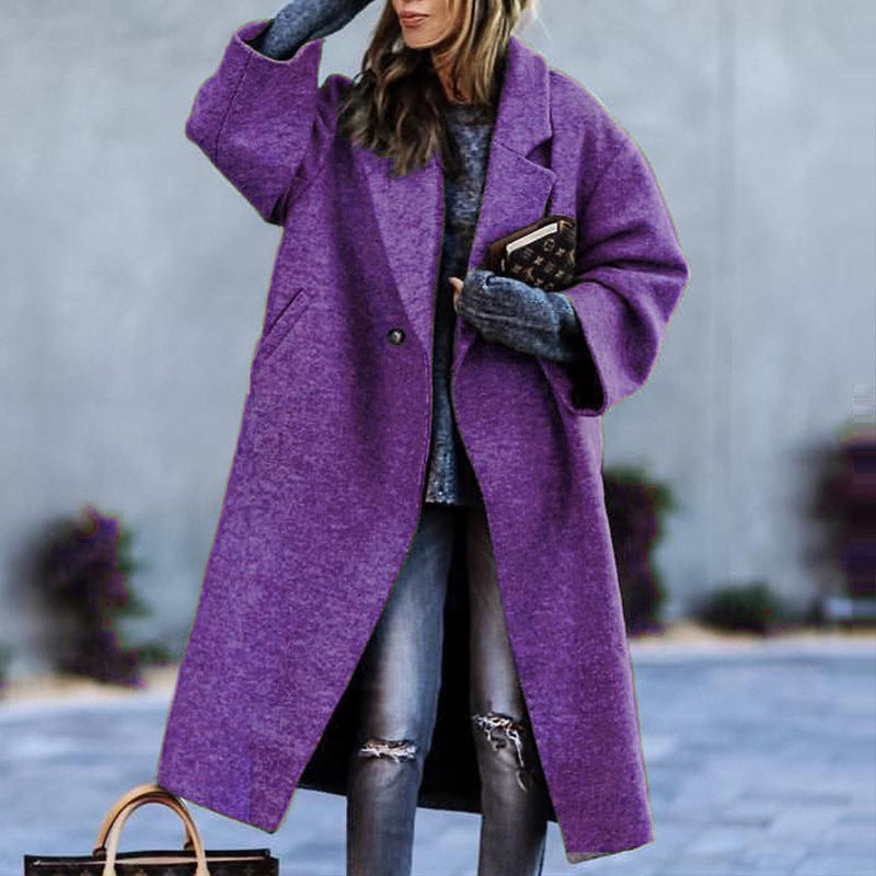 Cappotto Verde in Lana Lunga Autunno e Inverno, Stile Elegante, Adatto al Pendolarismo, Senza Cintura, Collo a Rever, Lento EX-STOCK Canada