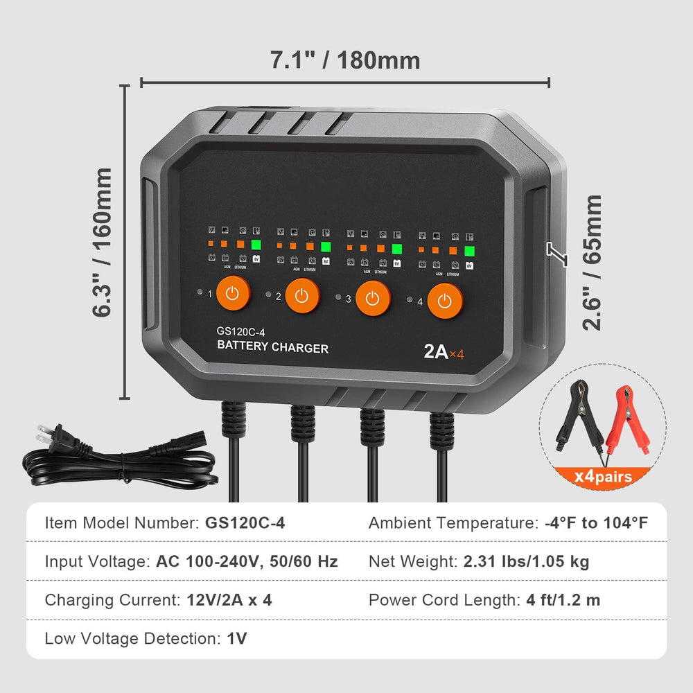 Caricabatterie Intelligente VEVOR, 8 Amp, Caricabatterie per Batterie Auto LiFePO4 e Piombo-Acido, Caricabatterie Completamente Automatico con Funzione di Mantenimento e Desolfatazione per Barche, Moto, Rasaerba, Golf Cart, Marine e Batterie a Ciclo ProfondoEX-STOCK Canada