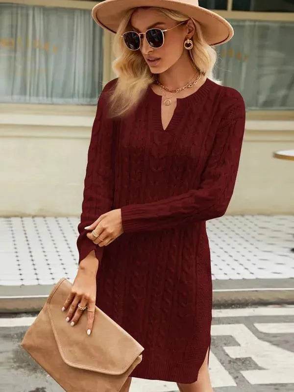 Autumn Winter Slim fit Twisted Split Mini Knitted Wool Sweater Dress - EX-STOCK Canada
