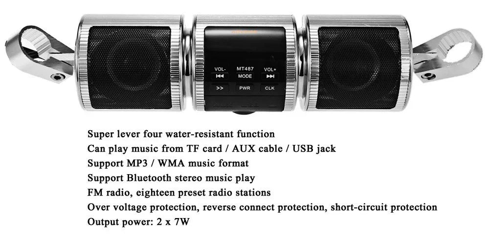 Haut-parleurs de lecteur de musique MP3 pour moto Haut-parleur stéréo Bluetooth pour moto Radio FM Waterproof Support réglable Lecteur audioEX-STOCK Canada