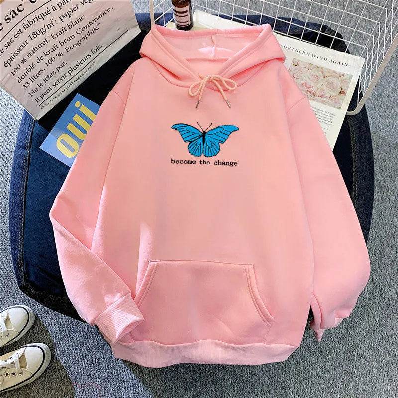 Women Single Butterfly Autumn And Winter Loose Hoodie Pullover sweatshirt - EX-STOCK Canada