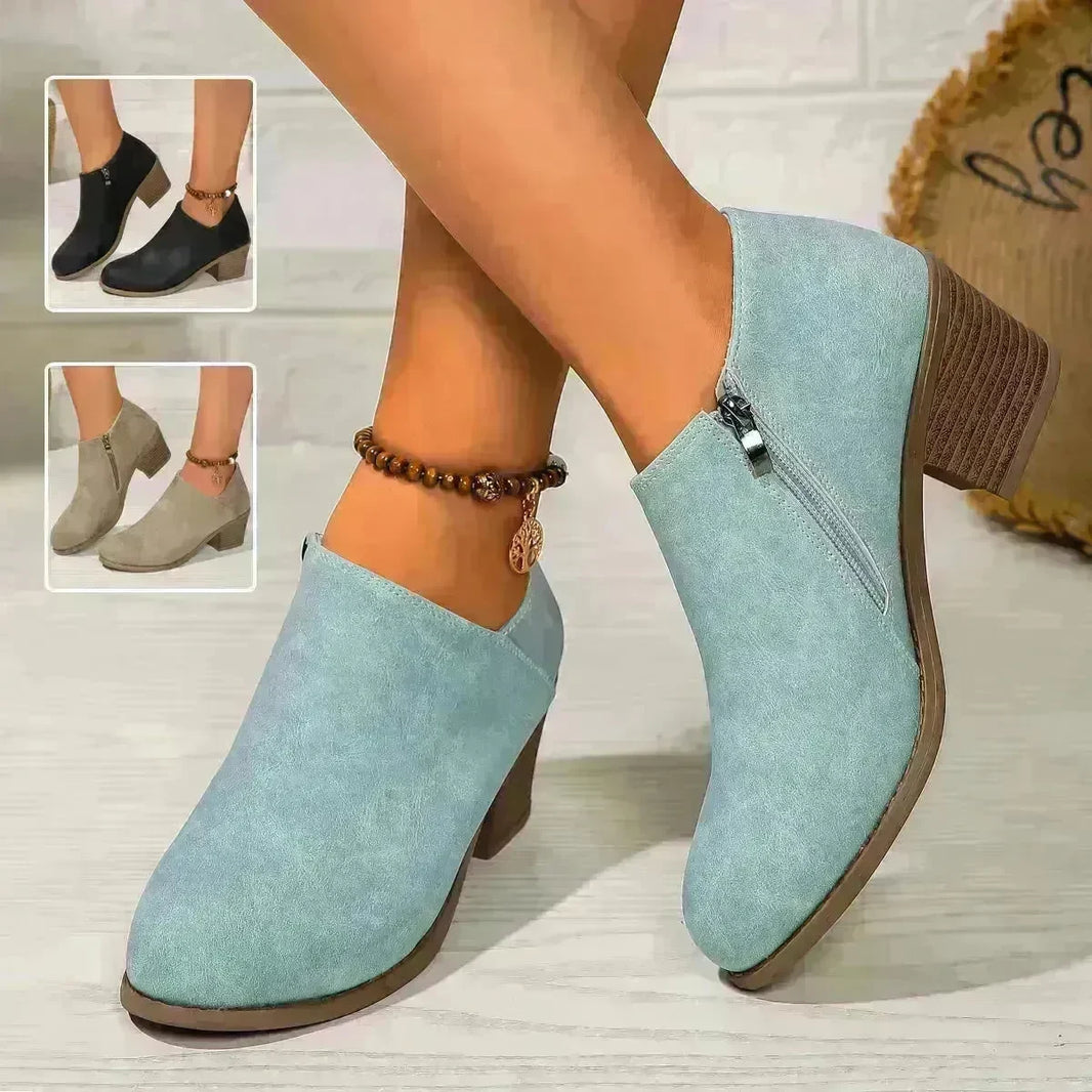 Chunky Heel Round Toe Ankle Boots With Side Zipper Design Fashion Fall Winter Short Boots For Women Shoes - EX-STOCK CANADA