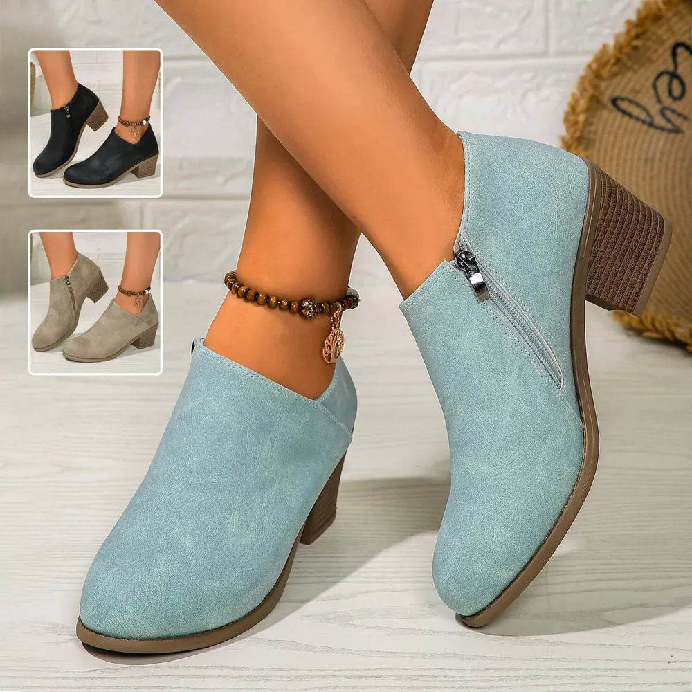 Chunky Heel Round Toe Ankle Boots With Side Zipper Design Fashion Fall Winter Short Boots For Women Shoes - EX-STOCK Canada