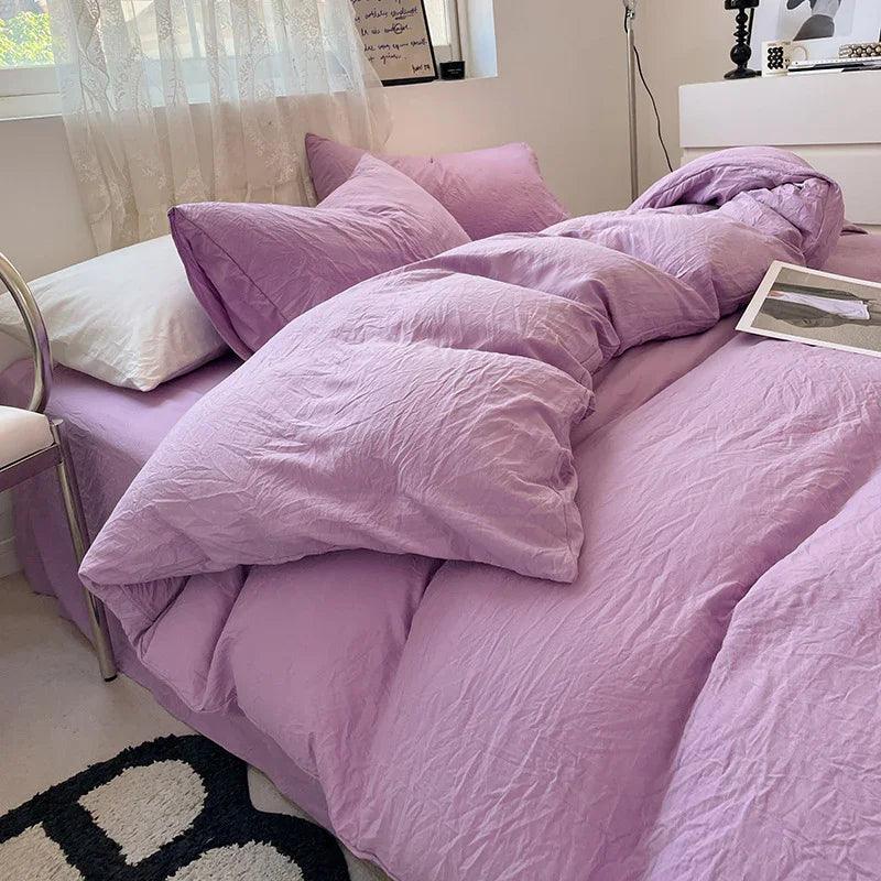 Four-piece Bed Set Solid Color Sanding Washed Cotton Duvet Cover EX-STOCK Canada