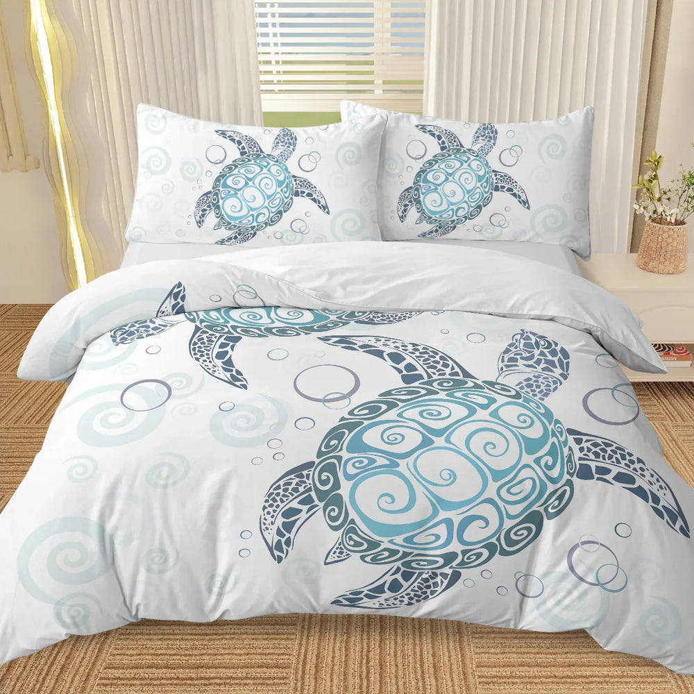 Sea Turtle Bedding Aqua Teal Blue Duvet Cover Sets Beach Turtle Bed Sets Ocean 3 Piece Turtle Themed Comforter Cover With 2 Pillowcases Twin Full Queen King Size EX-STOCK Canada