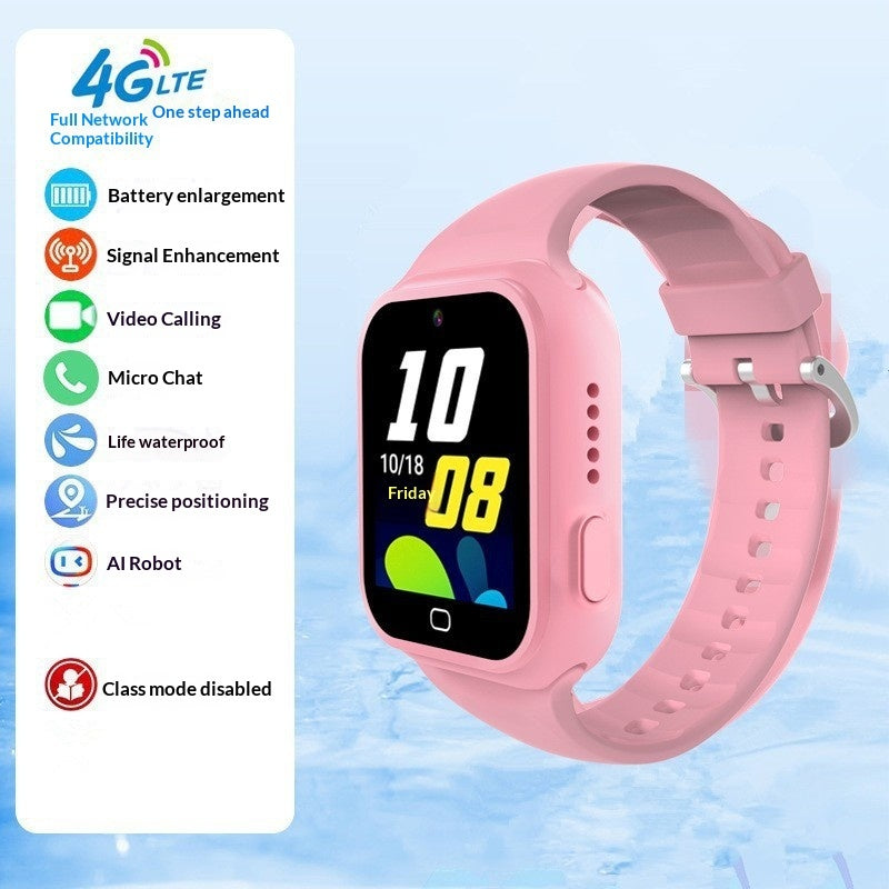Pink 4G Full Netcom Kids Smartwatch Phone – 2.01" Touchscreen, Video Call, AI Robot, GPS