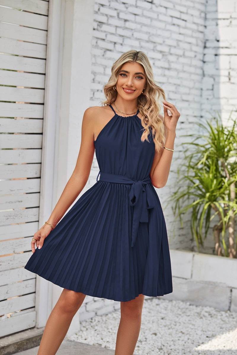 Halter Strapless Dresses For Women Solid Pleated Skirt Summer Beach Sundress - EX-STOCK Canada