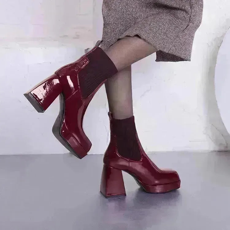 Acheter des femmes plate-forme bloc talon Boot en cuir breveté Boot d'hiver