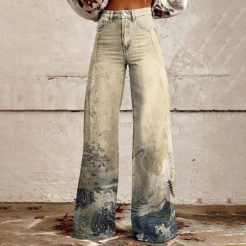 Horn Simulation Denim Trousers Loose Pants For Women