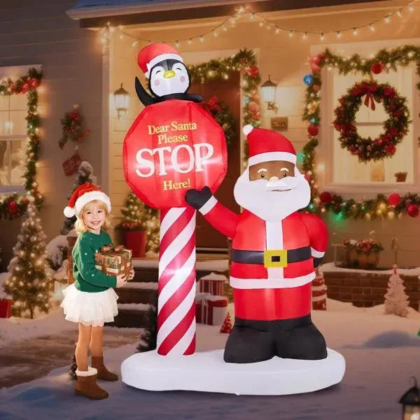 8.2FT Lighted Christmas Inflatable Decoration, Inflatable Black Santa & Road Sign, Funny Blow Up Yard Decorations With Built-in LED Lights For Holiday Party Front Yard Lawn Garden Decor EX-STOCK Canada