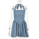 Women sleeveless Sling Waist jeans Denim Dress Backless halter neck flared mini dress - EX-STOCK Canada