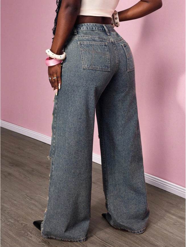 Women's Retro Distressed Kimchi Wide-leg Jeans EX-STOCK Canada