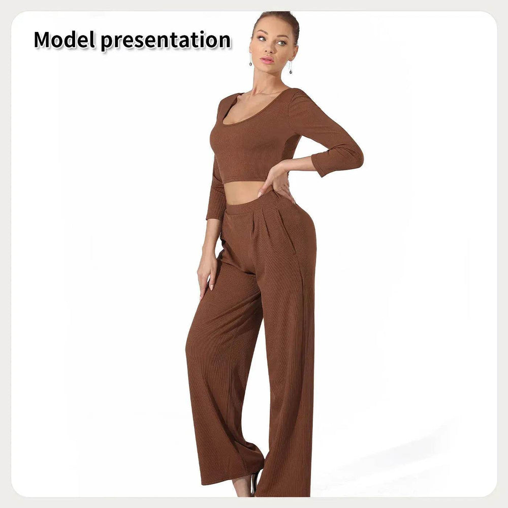 Women Fashion Casual Matching 2pcs set Long Sleeve Crop top and Pant set - EX-STOCK Canada
