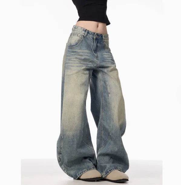 American Retro Washed Distressed Loose Wide-leg Baggy Jeans Pant For Women - EX-STOCK Canada