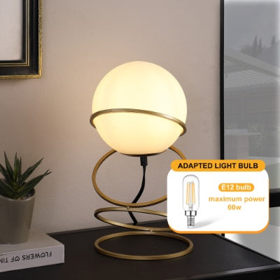 13.5 H Glass Globe Matte Gold Spiral 4 Ring Metal Stand Table Lamp For Living Room, Nightstand Bedside Table Lamp For Bedroom, LED Lamp EX-STOCK
