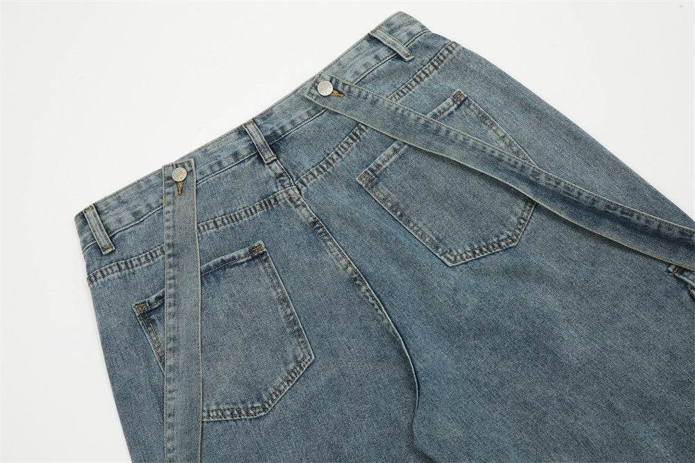 Ribbon Design Multi-pocket Workwear Denim Trousers Men Jeans - EX-STOCK Canada
