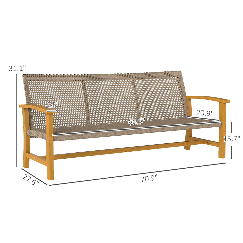 3-Seat Wicker Outdoor Couch Patio Sofa, Acacia Wood Patio Furniture With Steel Seat Armrests, Capacity, Teak EX-STOCK Canada